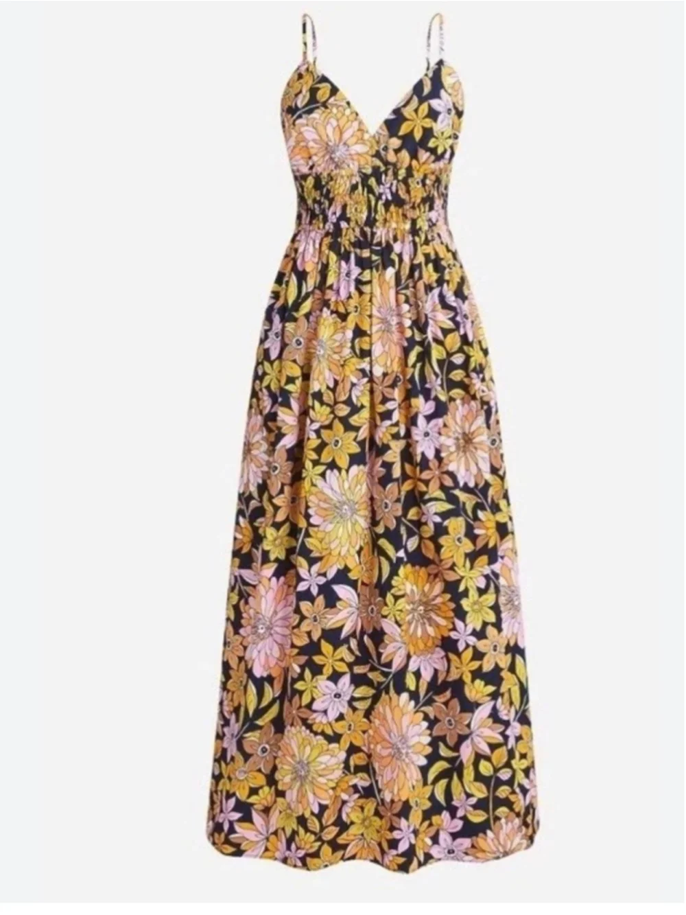 J.Crew Floral Smocked Midi Dress Size 12 Retro Boho Sundress